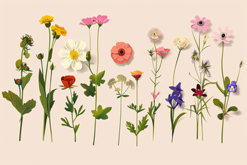 Obraz premium Set of various beautiful blooming flowers