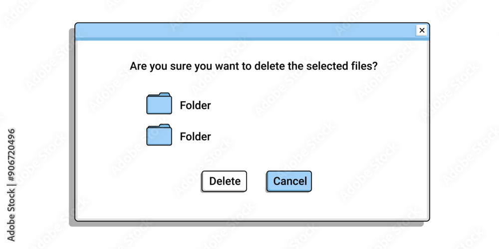 Aufkleber retro window with message. delete file notification with text. remove folder from computer.