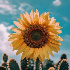 Blooming Beauty: Sunflower and Cactus Harmony in Nature