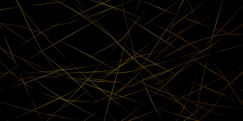 Abstract industrial Design random lines gold on black background. Geometric seamless minimalist pattern with straight lines design. luxury gold geometric random chaotic lines.squares and triangle line