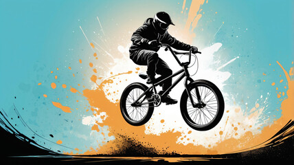 free style with BMX bikes created with splash art and vector themes with bright colors