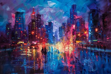 Cityscape with Impressionistic Strokes and Vibrant Colors