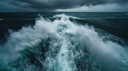 Dramatic Ocean Waves Crashing Under Dark Stormy Sky Capturing the Power and Beauty of Nature's Fury