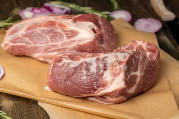 a sliced piece of pork meat from the neck