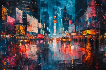 Nighttime Cityscape in Vibrant Colors