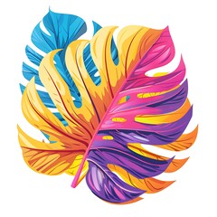 Vibrant Tropical Leaves in Blue, Yellow, Purple, and Pink Hues