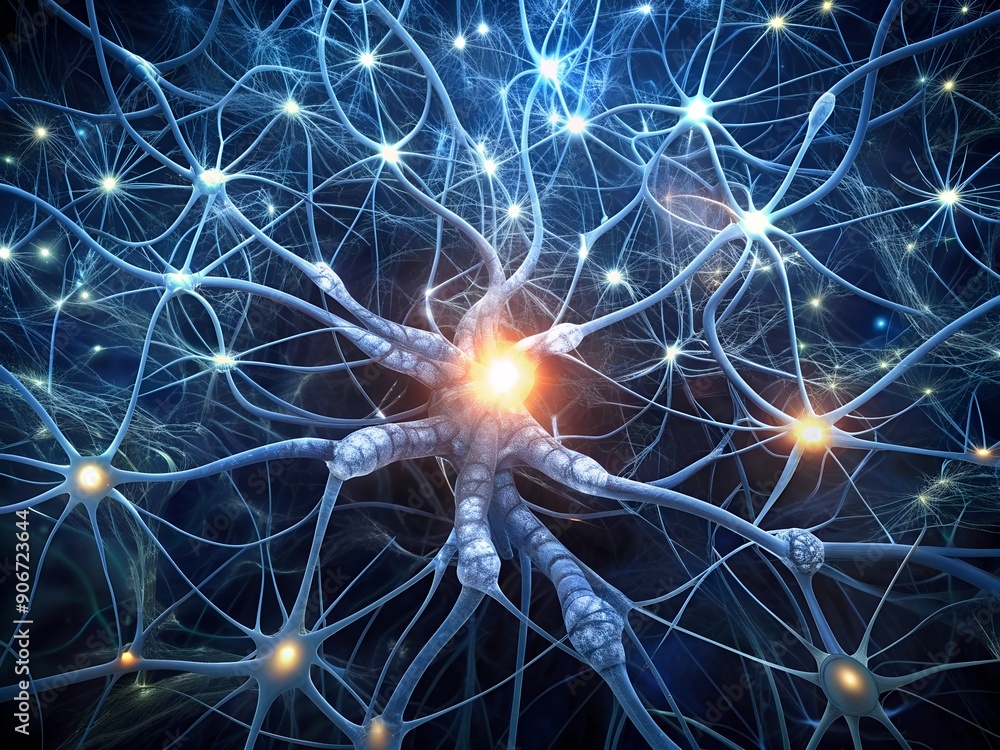 Aufkleber digital illustration of a nerve cell in digital background. 3d rendering