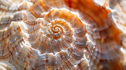 Spiral seashell macro photograph showcasing detailed texture and patterns, 3d texture background