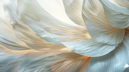 Abstract close-up of delicate white petals with intricate veining patterns, luxury background