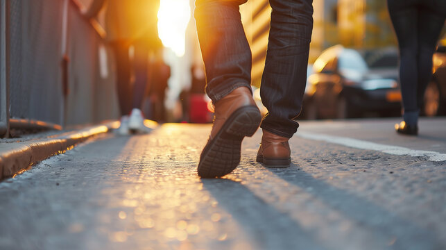 Person walking on street at sunset