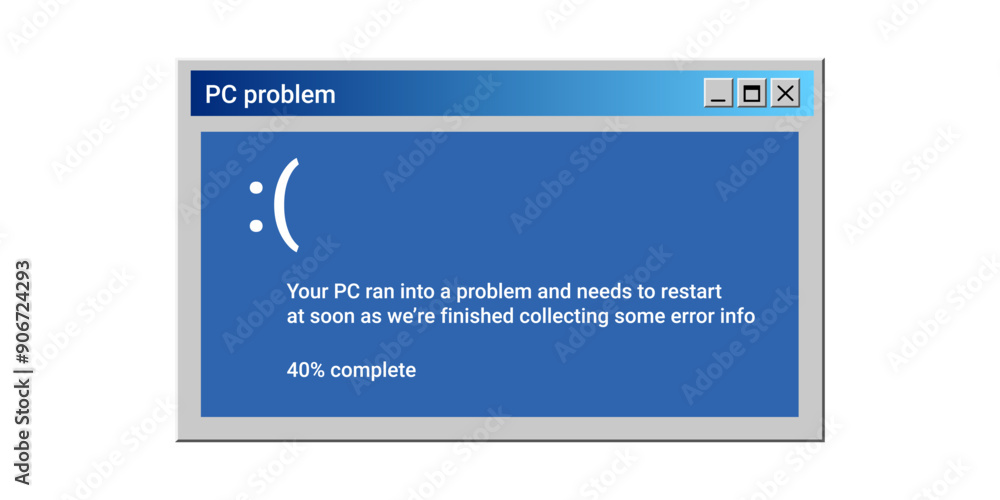 Poster critical error of operating system. blue screen of death. restart computer notification.