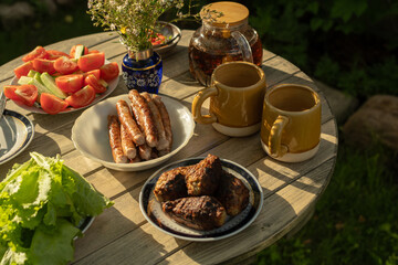 Outdoor dining, bbq party.
