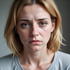 Depressed Caucasian white woman with a sad expression