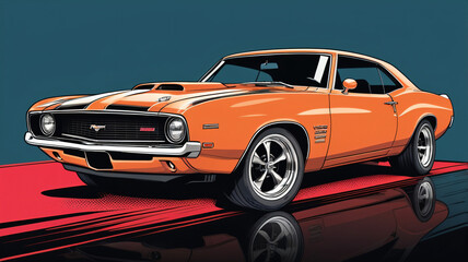muscle car with pop art and vector style