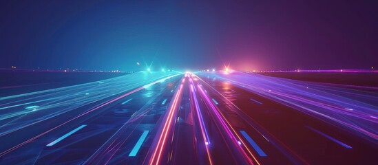 Obraz premium Neon Lights Streaking Across a Nighttime Highway