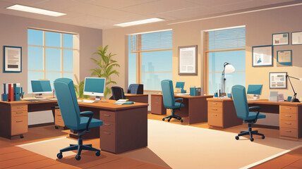Fototapeta premium The office work space is made in a vector style 