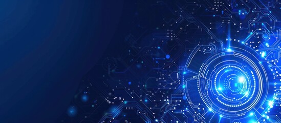 Abstract Blue Circuit Board with Glowing Central Hub