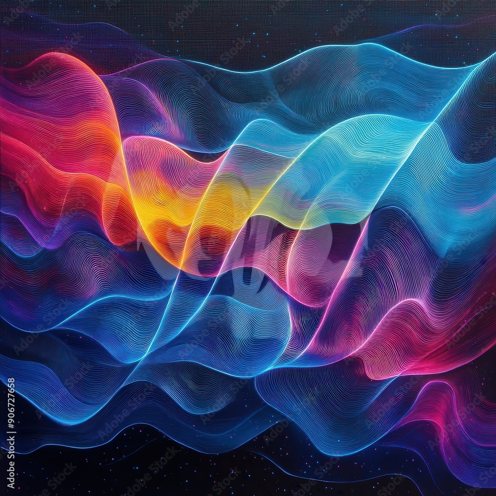Poster abstract colorful waves in dynamic flow, representing energy, movement, and vibrant gradient hues on