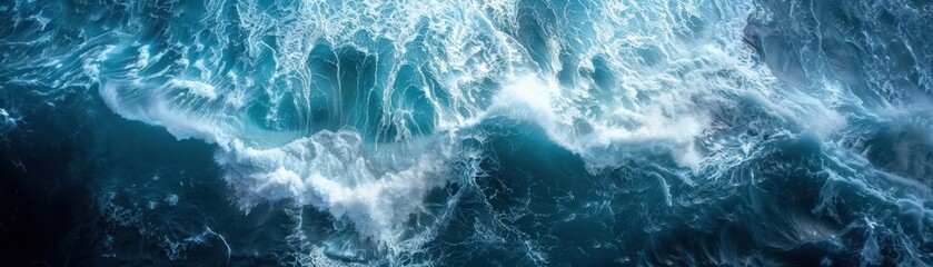 Obraz premium Aerial View of Powerful Ocean Waves Crashing and Creating White Foam in Deep Blue Sea