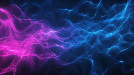 Obraz premium Abstract digital illustration with pink and blue light waves on a dark background. Vivid, electric, and dynamic design for technology themes.
