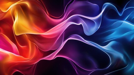 Obraz premium Abstract flowing colorful waves in motion, blending vibrant red, blue, purple, and yellow hues. Ideal for background and design concepts.
