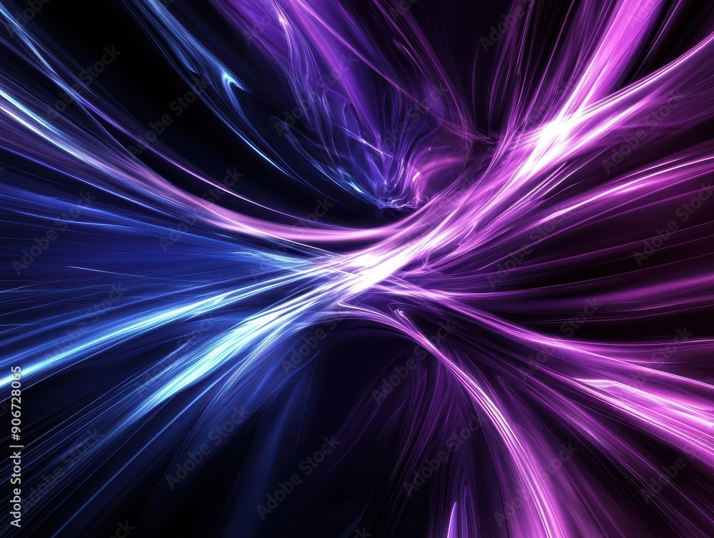 Poster abstract light trails in shades of purple and blue, creating a dynamic and mesmerizing visual effect