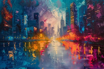 Cityscape Reflection in a Painting