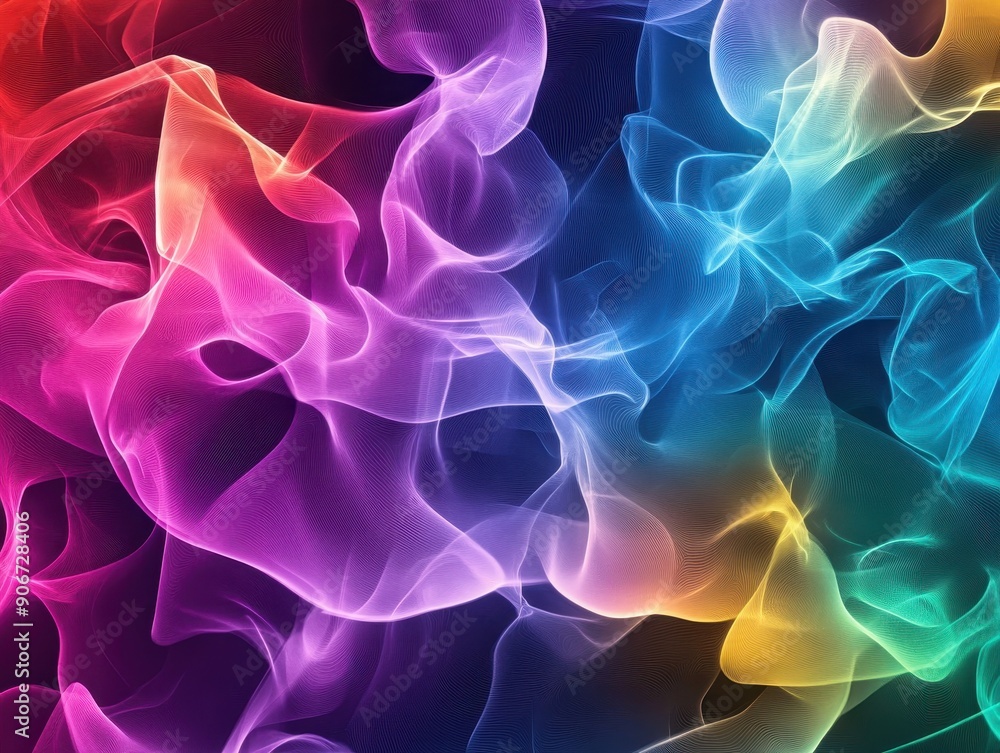Poster colorful abstract background with vibrant smoke swirls in red, purple, blue, and green creating a be