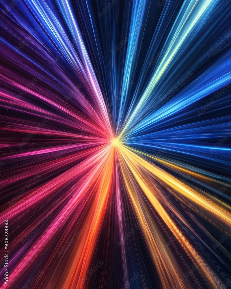 Poster Vibrant abstract background with colorful light streaks radiating from the center, creating a dynamic and energetic visual impact.