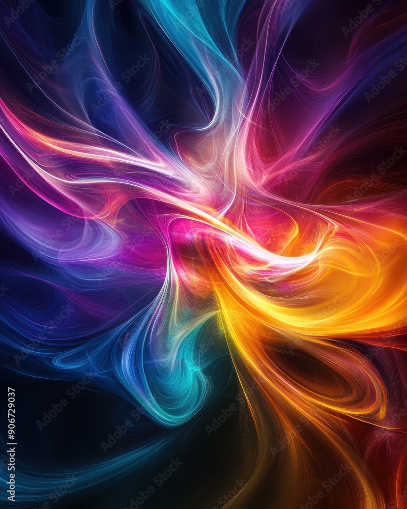 Aufkleber Vibrant abstract colorful smoke art with swirling multicolored waves creating a dynamic and mesmerizing visual effect.