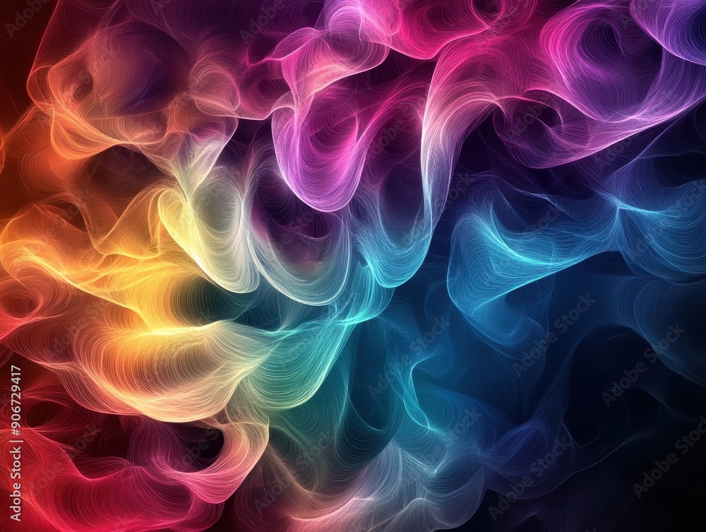 Poster Vibrant abstract smoke art blending various colors creating a mesmerizing, fluid pattern for digital backgrounds or decorative designs.
