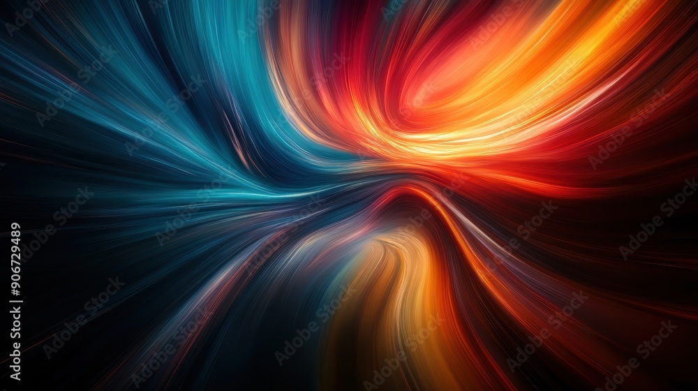 Poster vibrant abstract swirl of blue, red, and orange hues creating a dynamic and colorful digital backgro