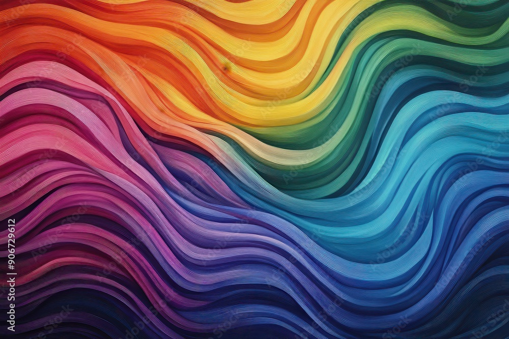 Aufkleber Vibrant abstract waves in rainbow colors, creating a dynamic and colorful visual effect. Ideal for modern art and design projects.