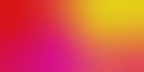 Red orange yellow purple blue gradient with vibrant grainy texture. Gradient color background for design with copy space. Retro noise texture with rough grain and noise.