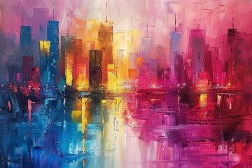 Cityscape Reflection in Vivid Hues