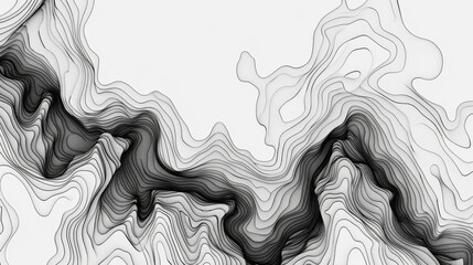 A black and white drawing of a river with a lot of detail