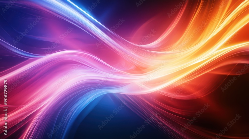Poster vivid abstract background with intertwined colorful light waves in blue, red, and orange hues, creat