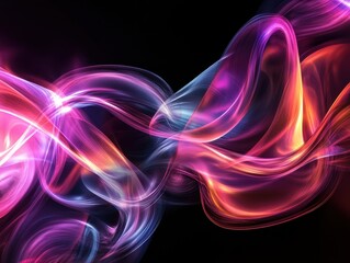 Fototapeta premium Vibrant swirling abstract background with colorful neon light waves on a dark backdrop, perfect for creative designs and digital art.