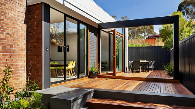 Modern home extension renovation in melbourne with the addition of a deck patio and courtyard, melbourne modern home extension renovation