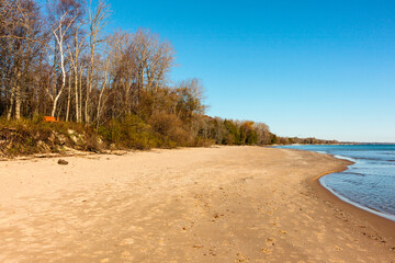 The quiet, silent beach within Harrington Beach State Park, Belgium, Wisconsin in early November