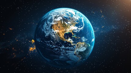 Fototapeta premium Beautiful abstract image of the earth from space with visible signs of climate change such as melting ice caps and altered weather patterns, emphasizing global environmental issues. high resolution