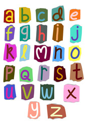 a set of alphabet with random cut style, decorative fonts for various design purposes