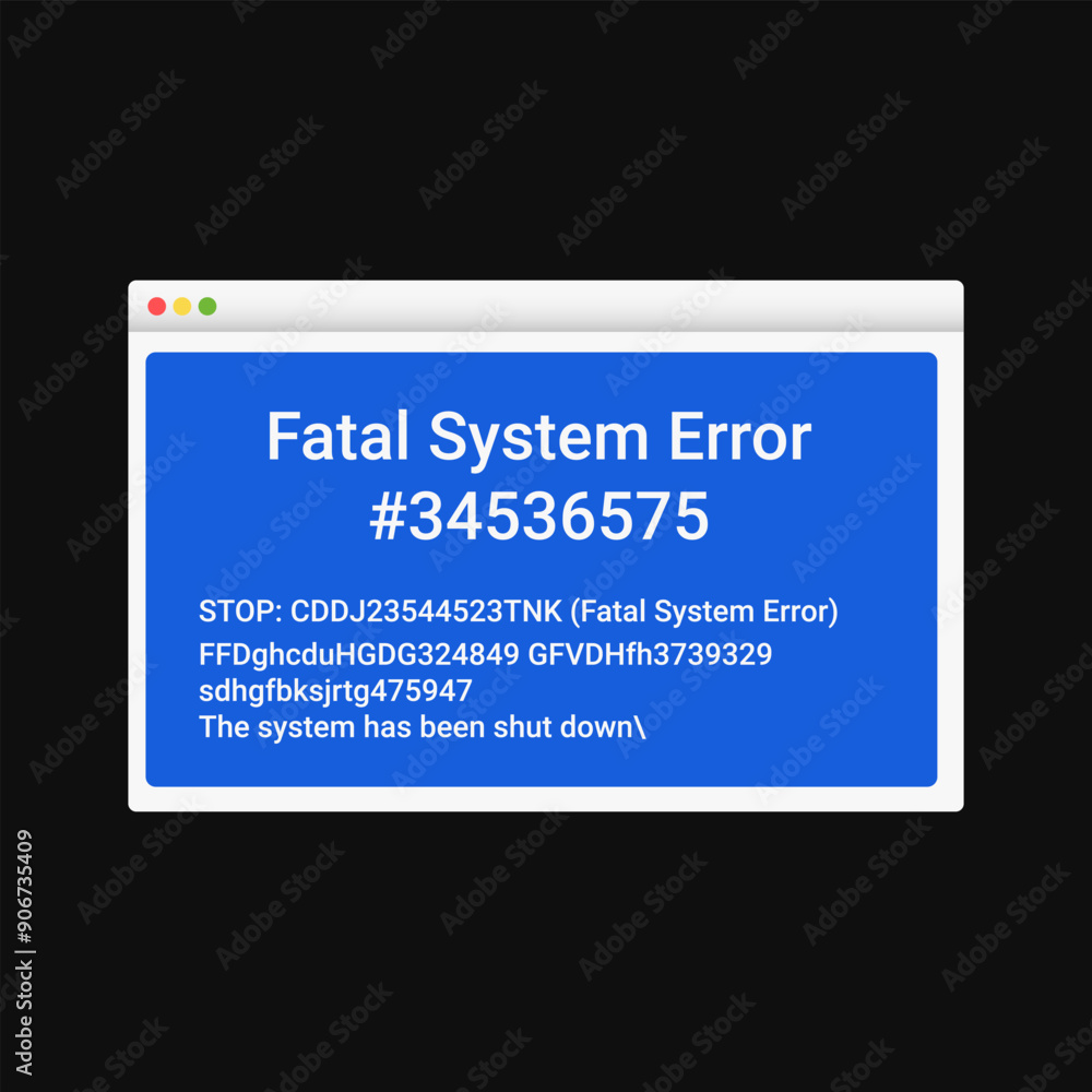 Poster modern blue screen of death window. fatal system error message on screen with information.