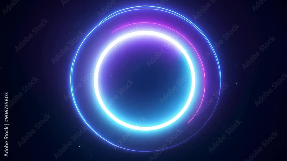 Poster vibrant neon light circles swirl and rotate against a dark backdrop, creating a mesmerizing abstract