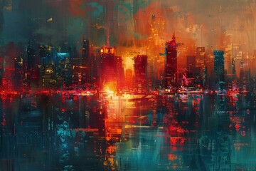 Obraz premium Cityscape with Red and Orange Hues