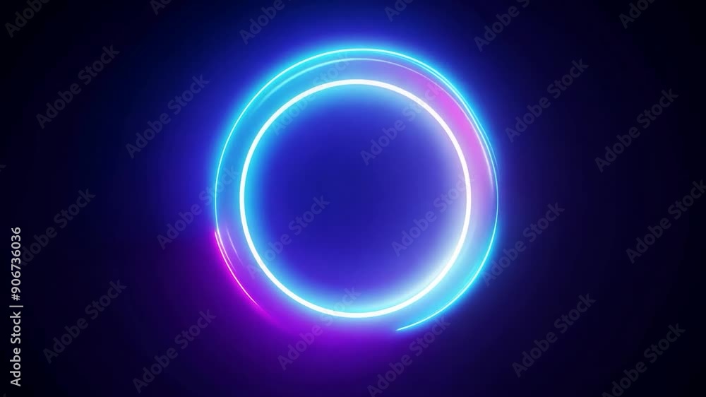 Poster vibrant neon light streaks form a glowing circular halo on a dark background, creating a futuristic 
