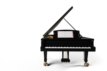Classic black grand piano with open lid on transparent background © Photocreo Bednarek