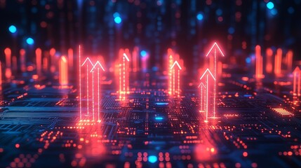 Colorful Upward Arrows in a Tech-Inspired Scene