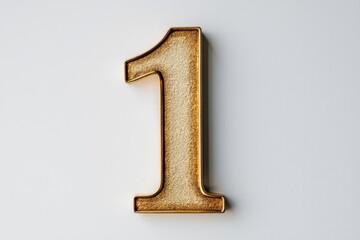 the number 1 / one made out of gold - isolated top view product photo on white background