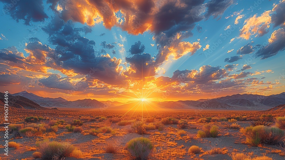 Canvas Prints Dramatic photograph of a desert landscape at sunset with shifting clouds, highlighting the harsh realities and evolving conditions of arid environments due to climate change. high resolution